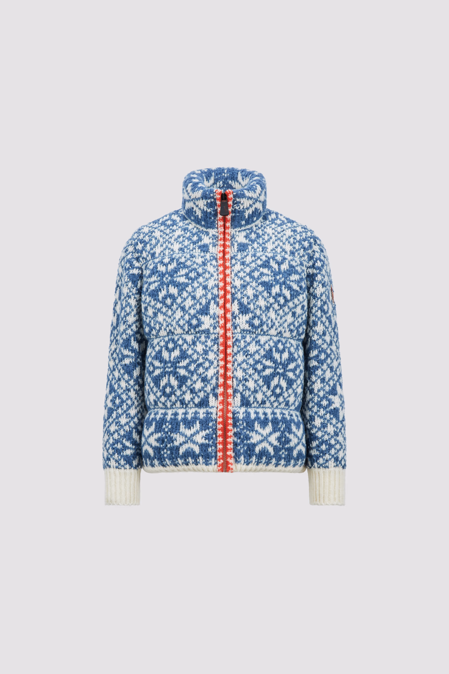 Padded Bouclé Wool Zip-Up Cardigan Girl White & Light Blue Moncler 0